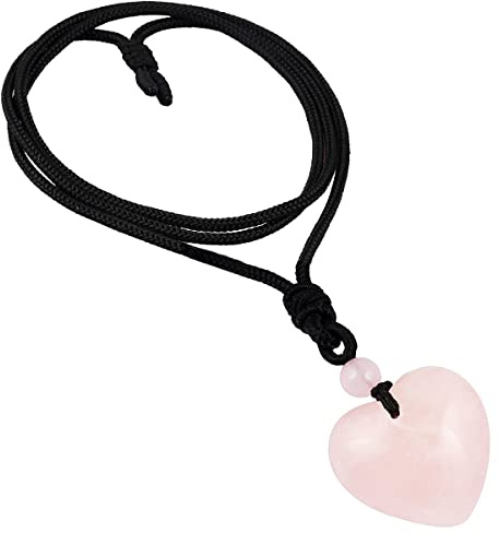 KYEYGWO Heart Shaped Pink Rose Quartz Crystal Necklace for Women Men