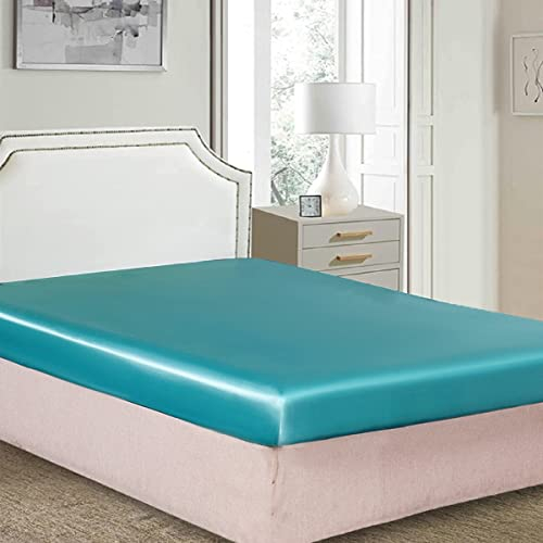 Spannbettlaken 180x200cm Türkis Grün Boxspringbett Satin Bettlaken 180 x 200 Glänzend Seide Spannbetttuch Uni Muster Hochwertiges Spannbetttücher für Hohe Matratze bis 25-30 cm