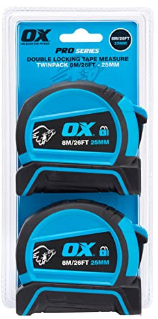 OX Tools Pro Dual Auto Lock Tape Twinpack - 8m / 26ft, Blue (OX-P505488)