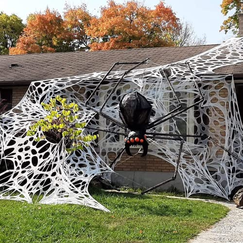 JOYSELLER Spider Web Halloween Decorations Outdoor, Stretchy 450 sqft Halloween Spider Web, Cut-Your-Own Flexible Spider Webbing for Haunted House, Porch, Yard & Party (Spiders Not Included)
