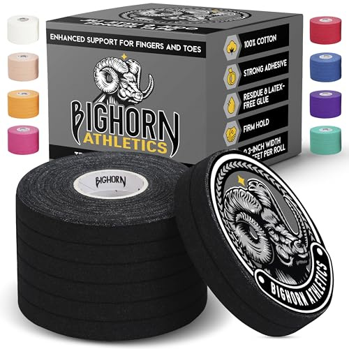 Bighorn Athletics Jiu Jitsu Finger Tape | Residue-Free Athletic Finger Tape for Sports & Injuries: Rock Climbing, Volleyball, Football, Basketball, Hands & Toes | 0.3-Inch x 45-feet, 8-Rolls, Black