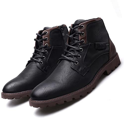 SWZEC Stivali da Motociclista Uomo Classici Impermeabili Stivali Stringati Vintage Combat Stivaletti Chukka Invernali Antiscivolo Comode Trekking Esterno Biker Boots Nero 43