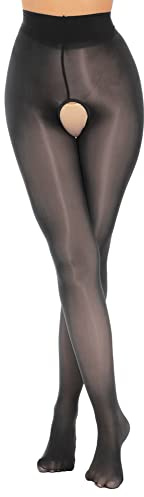 CHICTRY Women's High Waist Control Top Sheer Pantyhose Shiny Nylon Tights Silky High Stockings 2# Black One Size