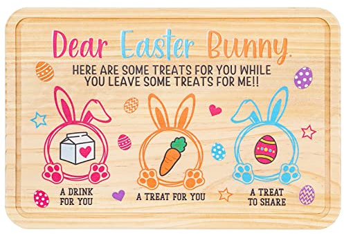 Whaline Easter Wooden Cookie Tray Dear Easter Bunny Cookie Plate Egg Carrot Drink Wooden Treat Plate Rectangle Easter Tray Bundle for Gifts Decoration Supplies, 11.8x7.8 Inch