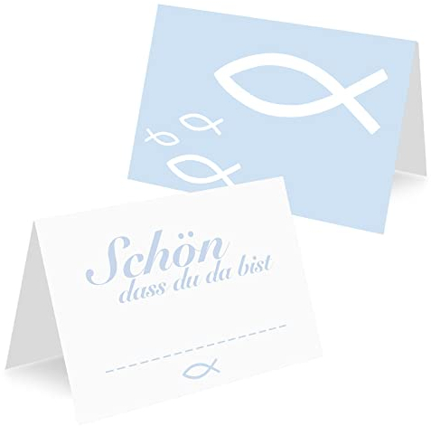 HOWAF 30 Tischkarten Kommunion Tischkarten Platzkarten Kommunion Tischkarten Schön DASS du da bist Tischdeko Kommunion Deko Fische Kommunion Communion Confirmation Christening Confirmation, Blau