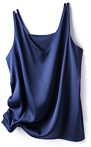 Cicilin Donna Canottiere Estive Moda Camicetta Top in Raso Imitazione Camicia Senza Maniche Top, Blu scuro, XL