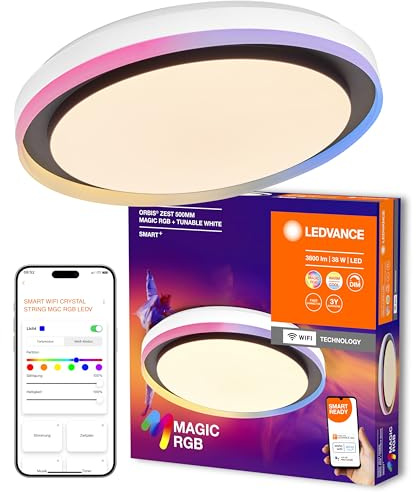 LEDVANCE SMART + WIFI LED Deckenleuchte, weiß/schwarz, 32W, 3400lm, Weißlichtfunktion, dimmbar, dynamischer Magic-RGB Lichteffekt, lange Lebensdauer, einfache Montage, App-steuerbar, 2700-6500K