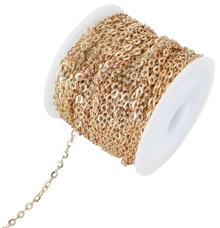 DecorDwell 10 m Catene per Collane Fai da Te, 2 mm Catenina Oro Rotolo, Rotolo di Catena per Gioielli, Catena Maglia Ovale, Catene per Collane Acciaio Inossidabile, per la Creazione di Gioielli(Oro)
