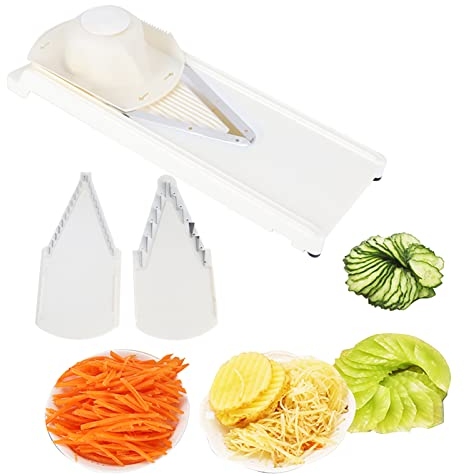 Cortador de Mandolina Multifuncional en V, Rallador de Acero Inoxidable con Protector de Mano, para Frutas y Verduras