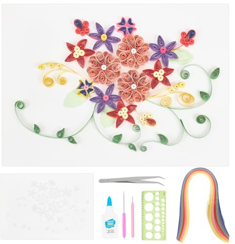 WEBEEDY Flower Paper Quilling Kits Craft Drawing Papers Quilling Supplies Complete Quilling Accessories Kits with Template, Ruler, Pen, Quilling Tool, Paper Strips, Glue, Guide for Valentine's Day