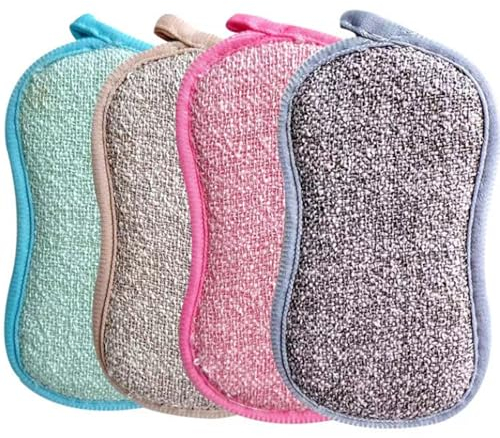 JJiaoLinin 4 Pezzi Spugne Cucina Lavabili,AntiGraffio Spugna Abrasiva，Spugna per Piatti Entrambi i Lati Adatto per la pulizia di stoviglie, pentole, fornelli, stoviglie, ecc.