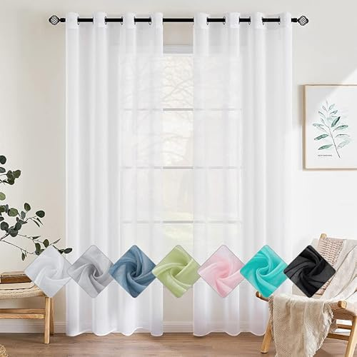 EMEMA 2 Pannelli Tende Trasparenti in Voile Con Occhielli Morbidi Finestre per Camera da Letto e per Salotto Eleganti Soggiorno 140x270cm Bianco
