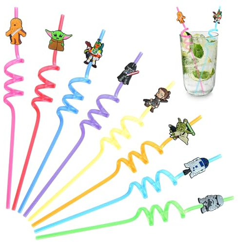 16 Piezas Pajitas Plástico, Pajitas Rizadas, Pajitas Reutilizables Niños, Espiral Multicolor, Beber para Fiesta de Cumpleaños, Decoraciones de Fiesta