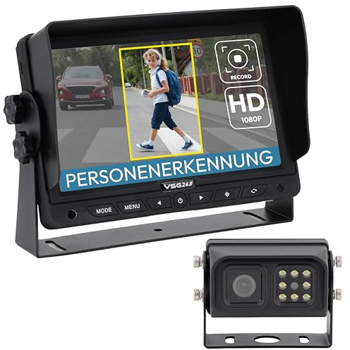 VSG24 Vision AI PRO 7 Rückfahrkamera Set mit KI-Assistent, Personenerkennung & akustischer Warnung - Wetterfeste IP68 Kamera mit integrierter Heizung & Nachtsicht, HD Monitor, zum nachrüsten