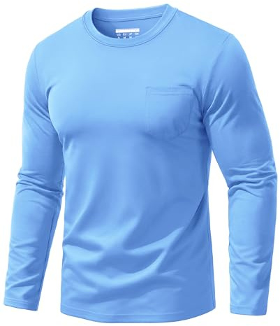 EKLENTSON Long Sleeve T Shirts Men Thin Cotton Shirts with Pocket Soft Pullover Fitted Tshirts Casual Waterfall Blue L