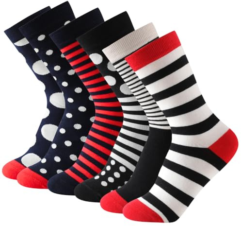 Balseti 6 Pares Calcetines Mujer Estampados de Perros, Gatos y Rayas | 85% algodón, suaves y transpirables, con ajuste elástico cómodo. Para trabajo, casa y uso diario. Tallas 35-42