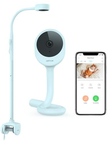NETVUE Blau Baby Kamera mit 4 in 1 Halterung, 1080P Baby Camera mit Kostenloser App, Zwei Wege Audio, Bewegungserkennung, Schlafanalyse, Schlaflieder, Temperatursüberwachung