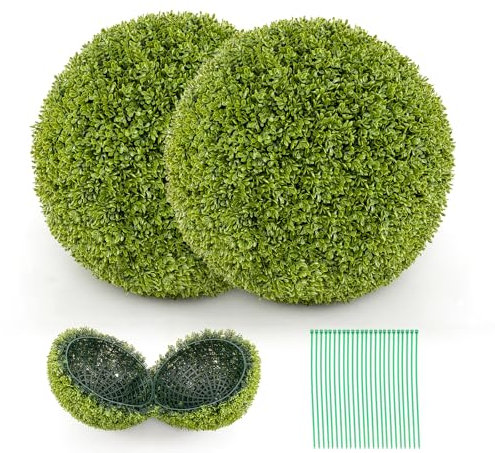 RELAX4LIFE 2er Set künstliche Buchsbaumkugel, Kunstpflanze Buchsbaum Kugel Ø 39 cm, Buchkugel Dekopflanze UV-beständig, Künstliche Kugelpflanzen wie echt für Zuhause, Garten, Büro, Grün (39 x 39 cm)
