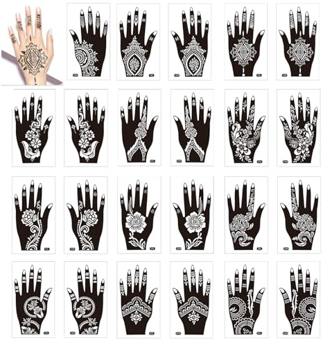 ElevaPulse Hennaa Tattoo Schablonen Set mit 24 Blättern für Hand & Körper - Indische Arabische Designs, Wiederverwendbare Vorlagen für Frauen und Mädchen