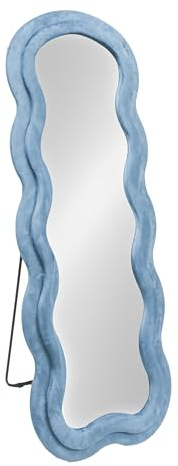Baroni Home Specchio da Terra o da Parete, Specchio con Cornice Ondulata Imbottita e Rivestimento in Velluto, Soggiorno, Camera da Letto, Corridoio, 160x60 cm, Velluto Petrolio