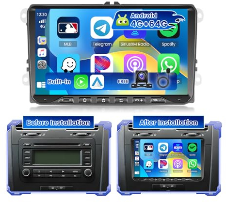 Hikity 4G+64G Android 15 bilradio VW Golf 9 Wireless CarPlay BT | Även för VW Polo/Tiguan/Caddy/Touran Android Auto GPS Wifi 2 USB AHD+MIC-kamera