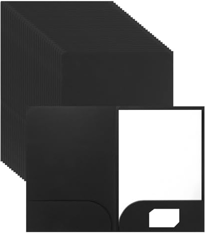 MEIDIV 30Pcs Paper Folders for Documents Paperwork A4, Cardboard Folders for Paperwork A4, Black Card Folder with Business Cards Slot Pockets for Document, File, Paper, Office School