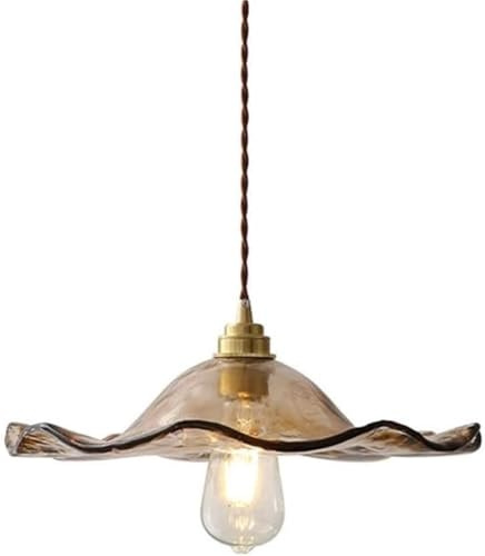 Lotus Leaf Glass Chandelier, Cognac Pendant Light with Copper Lamp Cap, Elegant Brown Edge Ceiling Lighting for Kitchen Island, Dining Room, Restaurant Hanging