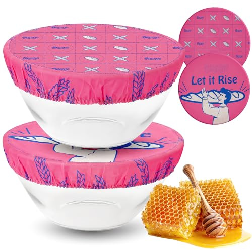 Lot de 2 couvercles de bol en cire d'abeille - Réutilisables - En coton biologique et cire d'abeille naturelle - 25,4 cm - Parfaits pour la fermentation du pain, la conservation et le stockage (rose)