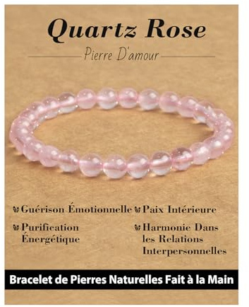 Landorilo Bracciale in Pietra Naturale da 6 mm, Braccialetti Elastico con Perline per Uomo e Donna, Bracciali Portafortuna, Gioiello Regalo con Perline di Ricambio（Quarzo Rosa）