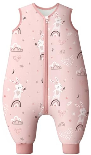 Looxii Schlafsack Baby mit füßen 2.5 Tog Baumwolle Warm Winterschlafsack Baby Schlafsack mit Beinen für Kinder 18-36 Monate Jungen Mädchen 80 cm Rosa Rabbit