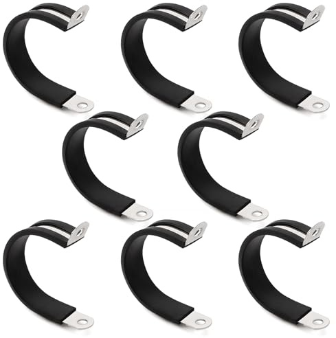 YYIGVMO 8 Pezzi 40mm Fascette Stringitubo in Gomma, Clip a P Rivestite in Gomma, Morsetto a P in Acciaio Inox 304, per Fissare Tubi e Cavi
