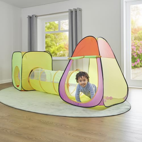 Liberty House Toys Kids Play Tent & Tunnel Set, Complete with 100 Colourful Balls, Multicoloured, Dia100 x H135 cm