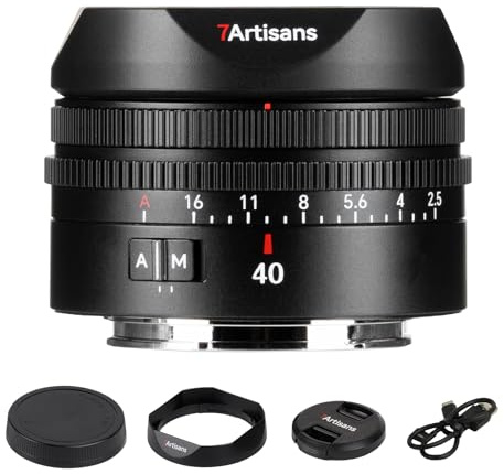 7artisans AF 40mm F2.5 Full Frame-lins för E-mount, 90 g, auto/manuell fokus, stor bländare, igenkänning av mänskliga ögon, kompatibel med Sony FX A1, A9, A7M, A7R, A7S, A7C, ZVE-serien, FX3, A9II
