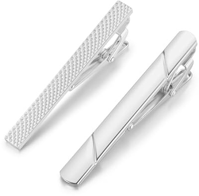 2 Pcs Elegant Silver Stainless Steel Tie Clip, Minimalist Tie Pin for Men, Business Wedding Father's Day Graduation, 1.96 (Silver, One Size)