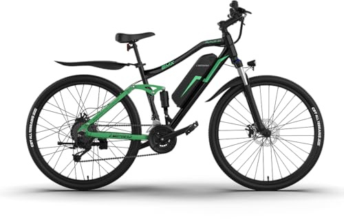 EMotorad EMX+ | Vélo électrique Tout-Terrain pour Adultes | pneus 27,5 x 2,1 | Moteur 36 V 250 W | Batterie 13 Ah Amovible | Double Suspension | Freins Hydrauliques | Écran Couleur C8 (Noir/Vert)