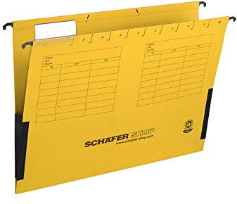 SCHÄFER SHOP Hängetaschen bunt – A4 Hängeregister Hängemappen mit Leinenfröschen, inkl. Vollsichtreitern - gelb, 25 Stück