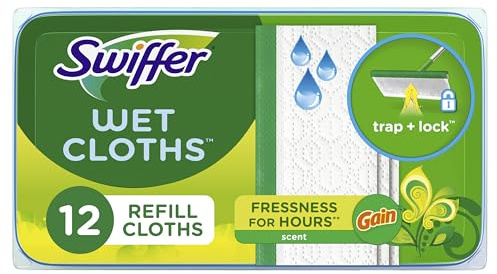 Swiffer Sweeper Wet Mopping Pad Multi Surface Refills for Floor Mop, Gain scent, White, 12 Count