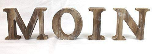 4 Holz Buchstaben Moin Höhe 8cm Tiefe 2cm 3 D Dekoration (Natur)