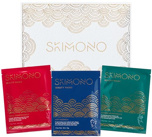 Skimono Anti-Ageing Indulgence Mask 3 Pack – Face, Hand & Foot Masks with Collagen, Oat & Grapeseed Extract – Hydrating Skincare Spa Gift Set