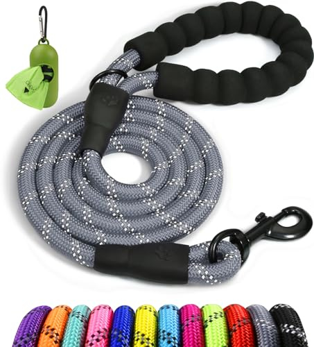 Taglory Rope Dog Leash for Medium Large Dogs, 6 FT Padded Handle, Grey