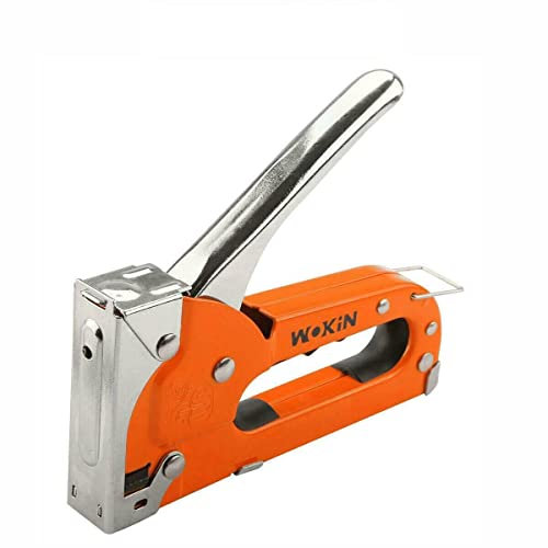 TOOLSTEK Wokin Pistola per graffette a medio impiego 48 mm pinzatrice per rivetti per fissaggio materiale da tappezzeria tessuto per artigianato in legno con barra di sicurezza per impugnare la leva