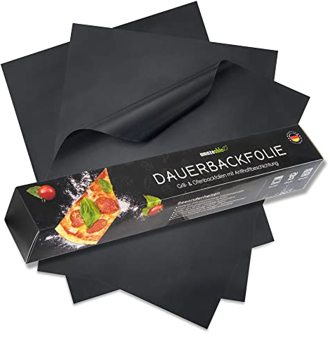 Amazeable® Dauerbackfolie für Backofen und Grill 3er Set langlebig bis 260°C - 33x40 cm zuschneidbar - 100% Antihaftbeschichtung - Grillmatte für Gasgrill Backpapier wiederverwendbar