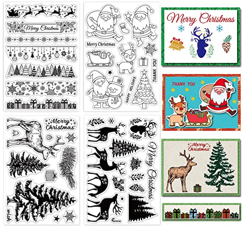 CRASPIRE 4 st jul klara stämplar silikonstämpel tätning träd älg järnek genomskinliga silikonstämplar för X'MAS EVE korttillverkning dekoration gör-det-själv scrapbooking prägling album dekor hantverk