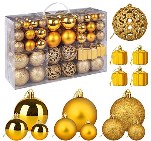 Hengsong Weihnachtskugeln Gold,105 Goldene Weihnachtskugeln,Kugeln Weihnachtsbaum,Weihnachtsbaumkugeln Gold,Baumkugeln Plastik für Weihnachtsbaumschmuck&Christbaumschmuck