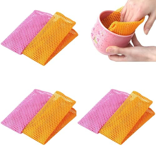 LizCeyMD 6 Pcs Dish Washing Net Cloths Rapid Dry Scourer Mesh Washing Cloths Mesh Non-Stick Dish Cloth Wash Cloths for Kitchen Dishwashing Washing Up
