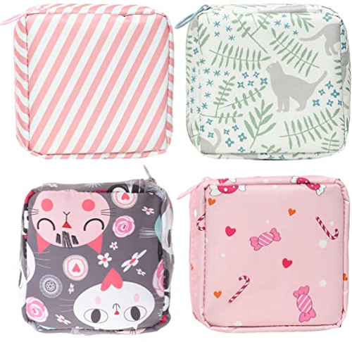 Healifty 4Stücke Teiliges Periodenbeutel- Große Kapazität Dekorative Aufbewahrungstasche für Damenbinden Tragbare Hygienetasche für Menstruationsprodukte für Unterwegs