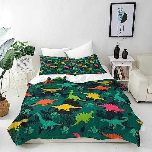 ANHOPE Dinosaur Duvet Cover Set, Double Size 200x200cm | Colorful Dino Silhouette Print, Soft Microfibre, 2 Pillowcases 50x75cm, Kids Boys Girls Bedding Quilt Cover Set