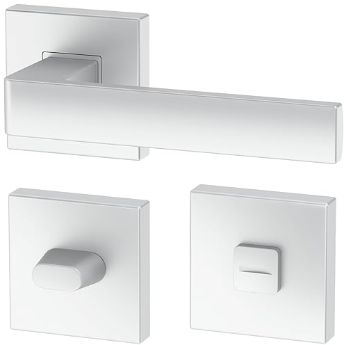 Poignée de porte d'intérieur ERGO, argentée, pour les portes de salle de bains, poignée carrée argentée mate, garnitures de porte