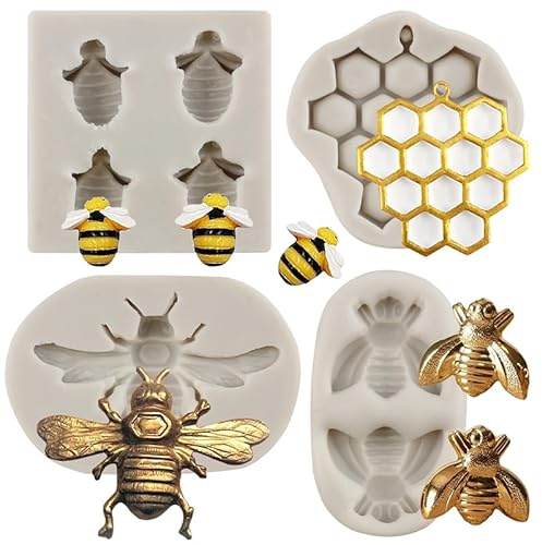MYPRACS Lot De 4 Moules En Silicone En Forme De Bourdon En Forme De Nid D'abeille Pour Fondant Ruche Chocolat Cupcakes Décoration De Gâteaux Bonbons Argile Polymère Pâte À Gomme
