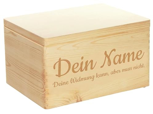 LAUBLUST Große Holzkiste - Personalisiert mit Individueller Wunsch-Gravur - 40x30x24cm, Natur, FSC® - Geschenk-Kiste | Aufbewahrungskiste | Erinnerungs-Box